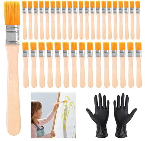 VEPEPE 50 Pièces Petit Pinceau Plat de Artiste, Largeur 12mm, 15mm, Pinceau Plat Peinture Bois avec 4 Gants, Pinceaux Gouache en Acrylique Plats, pour Peinture Murale, Vernis, Lasures, Colle, Gesso