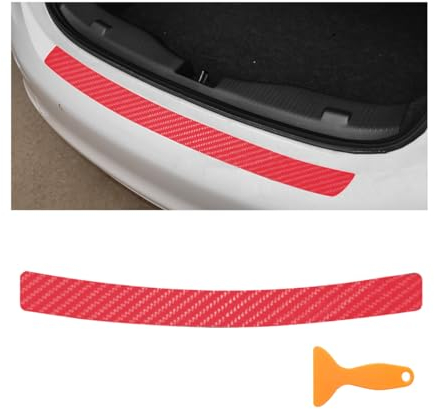 JNNJ Auto Stoßstangenschutz Lackschutzfolie, 4D Kohlefaser Heckstoßstangen-Protektor, Anti-Scratch Universal Auto Carbon Fiber Stoßstange Hinten Schutz(Rot)