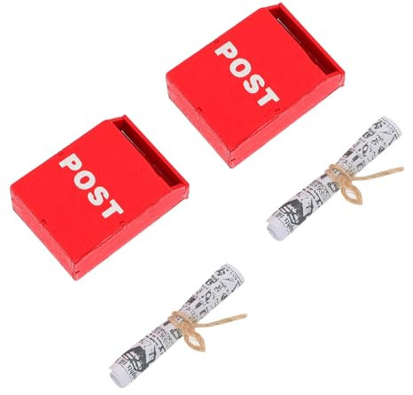 CIYODO 2 Sätze Mini Briefkasten Zeitung Mini-briefkasten Aus Holz Nahrungskissen Mini-zubehör Dekorationen Puppenhaus-Accessoire Rutschen Für Kinder Ornament Papier Miniatur Möbel Rot