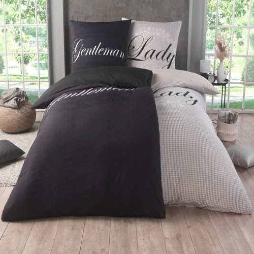 Kuscheli® 2-4-teilig Partner Bettwäsche 135x200 mit 80x80 Kissenbezug, Bettbezug seidig weich, Deckenbezug 135 x 200 Mikrofaser, Farbe:Lady-Gentleman, Größe:4-TLG 135x200