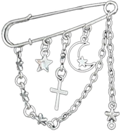 xbiez Coole Broschen mit Stern-Anhänger, Sicherheitsnadel für Frauen, Kreuzquasten, Kette, große Nadel, Schnalle, Stecknadeln, Schmuck, Tasche, Rucksack, Dekoration, Metall