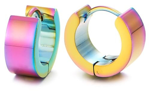 Paar Regenbogen Edelstahl Hoffe Huggie Aufklappbare Creolen Ohrringe für Herren Damen