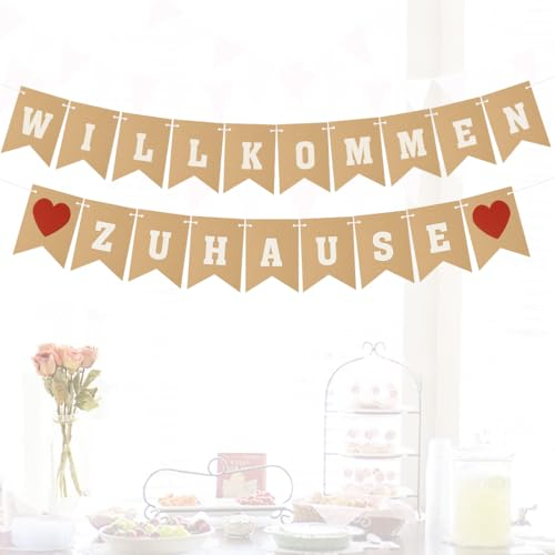Willkommen Zuhause Girlande & Banner - Welcome Home Dekoration für Familienfeiern, Einzug & Party