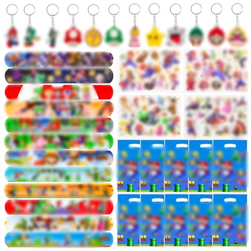 38 Stücke Mitgebsel Geburtstag für Kinder, 12 Geschenktüten Kindergeburtstag 12 Schnapparmband Kinder 4 Tattoo Aufkleber 10 Schlüsselanhänger Party Geschenke Kindergeburtstag Mitgebsel Party Zubehör