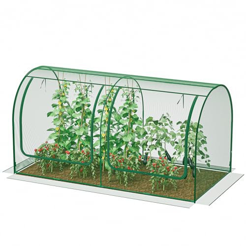 SPECILITE Gartenpflanzennetz, Netzabdeckung für Hochbeet mit aufrollbarer Reißverschlusstür für Gemüse, Obst, großes Tunnel-Gartennetz, 248,9 x 124,5 x 124,5 cm, Grün