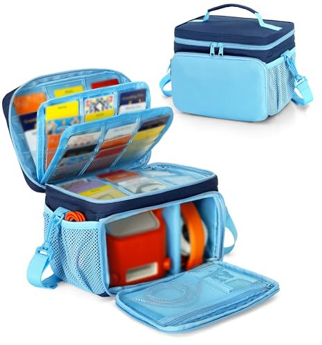 LoDrid Travel Carrying Case Compatible with Yoto Player Bluetooth Speaker, Audio Card Holder Holds up to 54 Cards with Shoulder Strap, Blue, Bag Only