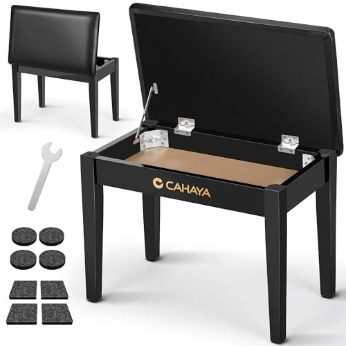 CAHAYA Piano Bench with Storage Compartment - Large Size Black Dressing Table Stool with Padded Cushion and Silent Anti Foot Pad Keyboard Stool