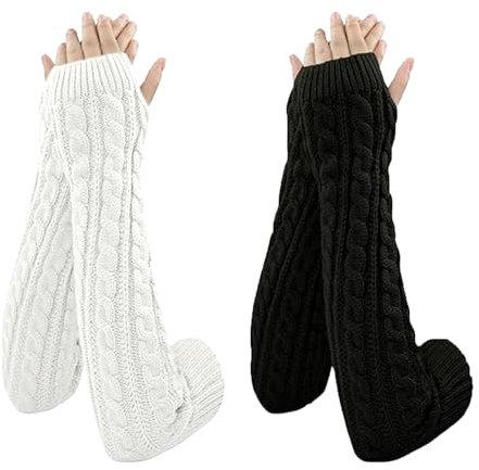 LXYYDS 2 Paar Damen Armstulpen, Gestrickte Armstulpen Handschuhe, Handwärmer Armhülse, Armstulpen mit Daumenloch, Damen Lange Fingerlose Handschuhe, Handwärmer, Winterhandschuhe Unisex