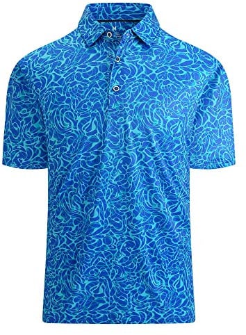 Alex Vando Mens Golf Shirt Moisture Wicking Quick-Dry Print Performance Polo Shirts for Men,Blue Wave,XL