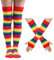 WUSJCOF Kniestrümpfe & Handschuhe Set Ideal für Karneval, Halloween & Fasching (Overknee) (Bunte Regenbogen)