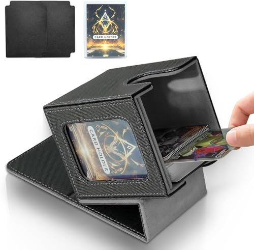 IVODEELA Deck Box con Due Divisori,Magnetic Flip Deck Box Magic mit Display per MTG Magic Commander TCG,Porta Deck Capacità di 100+ Carte,Pelle PU Deckbox,Nero Grigio