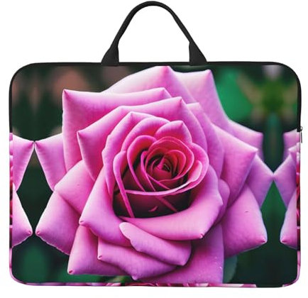 GaxfjRu Laptoptasche mit violettem Rosen-Aufdruck, geeignet für Laptops mit einer Größe von 35,6 cm (14 Zoll), Schwarz , Einheitsgröße