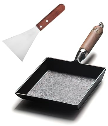 Tamagoyaki-Pfanne aus Gusseisen, vorbehandelt, 22,9 x 17,8 cm, japanische Eier-Omelettpfanne mit Antihaftbeschichtung für einfaches Kochen, langlebige und vielseitige Pfanne für den Heimgebrauch