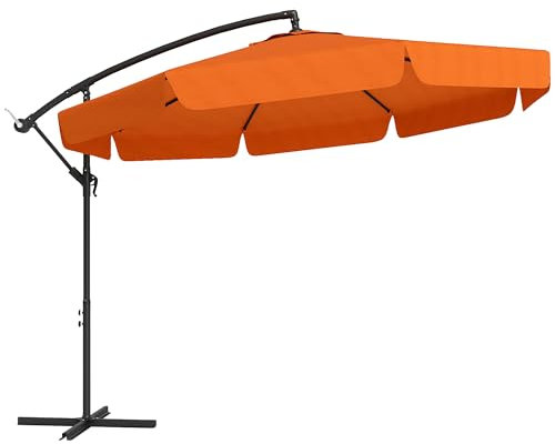Outsunny 2.7m Garden Banana Parasol Cantilever Umbrella with Crank Handle and Cross Base for Outdoor, Hanging Sun Shade, Orange