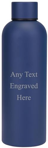 Personalised Engraved Any Message Double Wall Insulated Water Bottle 500ml 17.5oz Hot Cold 5 Colours Available (Dark Blue)