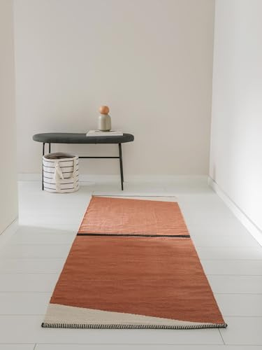 benuta Pop Baumwollteppich Lenny - Terracotta 70x200 cm - 100% Baumwolle - Läufer & im Style: Abstrakt,Geometrisch,Streifen, Minimalistisch, Natural Living, Retro - Pflegeleicht für Wohnzimmer