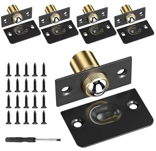 5 Pack Adjustable Ball Latches Including Fixing Screw & Screwdriver | Ball Catches Silent Ball Catch Using Noise Free Push to Open Roller Catch for Internal Doors Cupboards Cabinets and Wardrobes