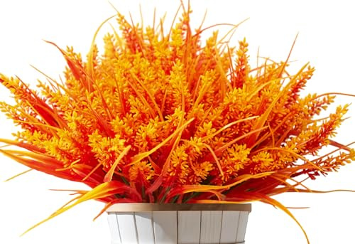 Kinisty Kunstblumen wie Echt Lavendel, Orange Herbstdeko, 12 Bündel | Outdoor Wetterfest. Herbstblumen für Draußen Balkon, Balkonkasten, Garten.