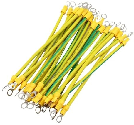 100pcs 30cm Length 10 AWG 6mm2 BVR Yellow-Green Solar Grounding Wire with Terminals Copper PV Cabinet Bridge Leakage Earth Cable