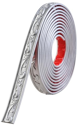 Zayejod Silver Molding Trim Self Adhesive,Peel and Stick Wall Ceiling Decorative Trim,3D Wallpaper Border,Tile Trims and Edgings,Sticky Lines for Mirror Edge,TV Background Wall(2.6CM Wx 5M L)