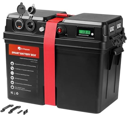 DR.PREPARE Trolling Motor Smart Battery Box, Group 31 Marine Battery Box with USB, 12V/24V Cigarette Lighter and Anderson Ports, Power Center for RV, Solar Panel, Boat (Battery Not Included)