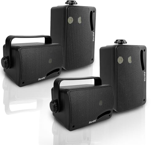 Herdio 3.5 Inch 400 Watts Bluetooth Outdoor Speakers Wired Waterproof Powerful Bass Wall Mount Speakers for Home Patio Garden Porch Indoor Deck,4-Pack Black