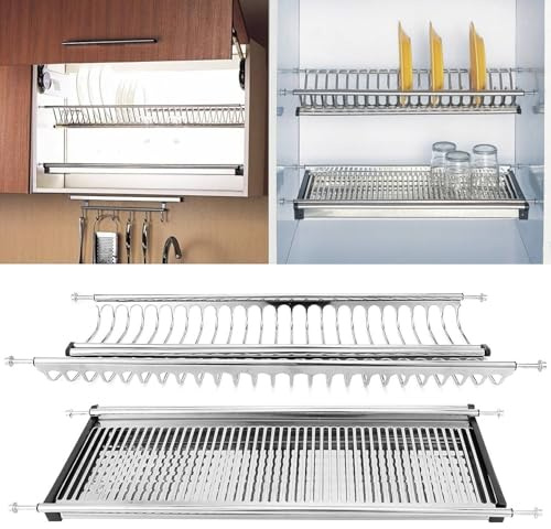 parpyon® Scolapiatti in Acciaio Inox 18/10 con Vaschetta Raccogli Gocce, Scolapiatti da incasso per pensile cucina VARIE MISURE Fissaggio a molle regolabile (56 CM)