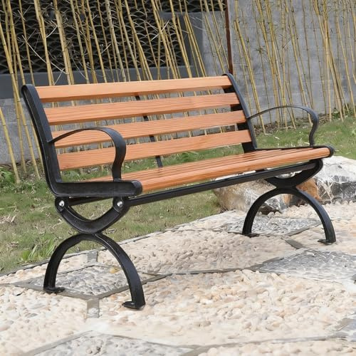 Baodiale Massivholz-Gartenbank, Außenbank mit Metallgestell, Parkbank für Rasen, Terrasse, Garten, Veranda und Eingangsbereich