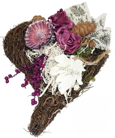 Grabschmuck Herz mit Foamrosen und Ahornblatt,wetterfest CreaFlor Home