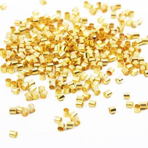 500PCS Golden Crimp Beads for Jewelry Making,2mm Gold Crimps Tubes to Secure The Ends of Jewelry Strings for Earring Necklace Pendant DIY
