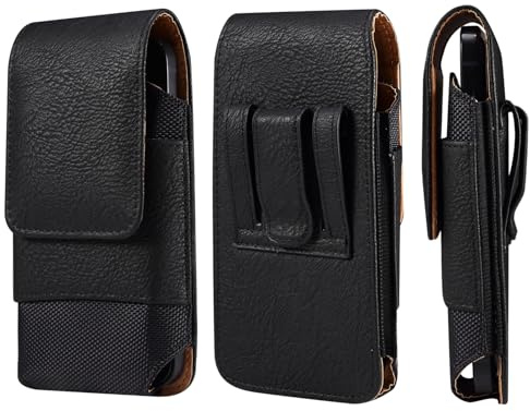 Handytasche Gürtel Vertikal PU-Leder Handy Gürteltasche Herren für iPhone 17 16 15 14 13 12 11 Pro Max, Samsung Galaxy S25+ S24+ S23+ A55 A54 A53 A25 A34, Nokia 2.4, Xiaomi Redmi Note 13 Pro, Schwarz