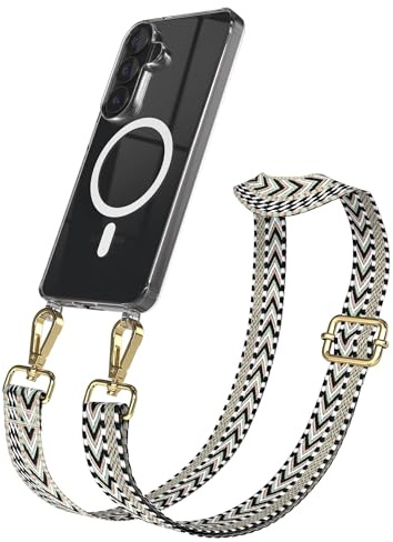 EAZY CASE Handykette - Verstellbares Taschenband kompatibel mit Galaxy S26, Schulterriemen, Handykordel mit Silikon Hülle, Qi Charging kompatibel, Umhängetasche, Grün Schwarz Gold