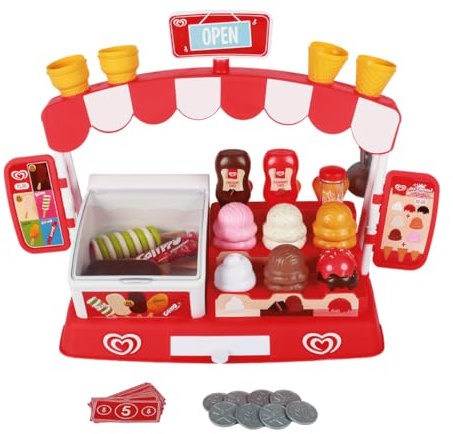 Authentisches Langnese Eisdielen-Spielset von Casdon | Spiel-Eisstand für Kinder ab 2 Jahren | Mit Eistruhe, Eiskugel-Theke, Spielgeld und über 35 Teilen
