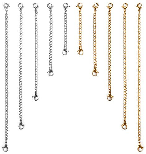 JewelryWe Schmuck Halskette Extender Armband Verlängerung Kette Edelstahl Extender Ketten für Schmuckherstellung, 10 Stück, Silbern und Golden