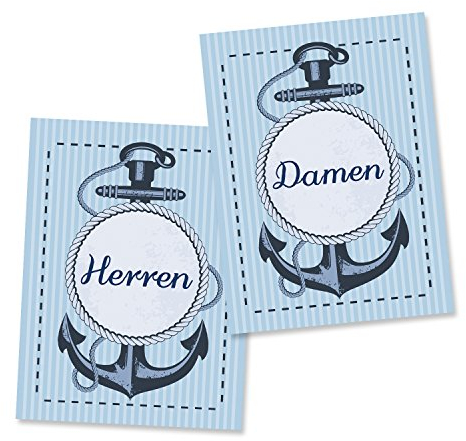 Logbuch-Verlag maritimes WC Schilder Set Damen + Herren blau mit Anker-Motiv - WC-Schild Türschild Toilette - Toilettenschild Damentoilette & Herrentoilette
