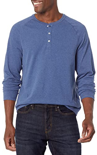 Amazon Essentials Herren Henley-Shirt mit langen Ärmeln und normaler Passform (erhältlich in Übergrößen), Blau Heide, S