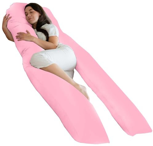 Bedding Home Luxury 12ft Pregnancy Pillow | Full Body Pillows for Adults with Cover | Orthopedic Side Sleeper Maternity Pillow for Sleeping | 12ft Long Pillows & Lilac/Pink Cover