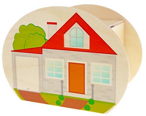 Hess Holzspielzeug 15213 - Spardose aus Holz mit Schlüssel, Haus, handgefertigt, Geschenk zum Einzug, Hausbau oder Richtfest, ca. 11,5 x 8,5 x 6,5 cm groß