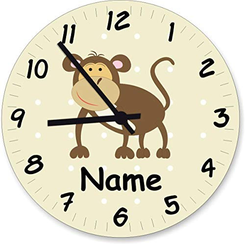 ShirtInStyle Wanduhr Kinderzimmer Wanduhr AFFE mit Wunschnamen Geschenk Uhr Kinder Handmade, 29cm, Pastellbgelb