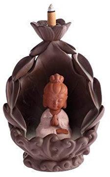 lachineuse - Fontaine à Encens Bouddha Guanyin - Brule Encens Cascade 19 cm - en Céramique - Porte Encens pour Décoration Intérieure - Déco Zen Asiatique - Support Encens - Objet Tradition Bouddhiste