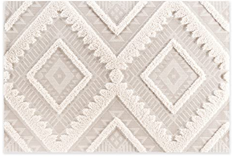 Domdeco Teppich Nordic Pattern 3D 120x170cm Beige-Weiß mit moderner Hochflor- und Flachgewebe-Kombination