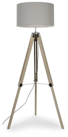 MiniSun | Modern Light Wood & Chrome Tripod Floor Lamp with a Grey Drum Shade | Floor Lamps & Torchieres, Home Décor & Improvement Essential