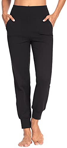 MOVE BEYOND Butterweiche Jogginghose Damen Yogahose Hoher Bund Sporthose Lang Trainingshose mit 4 Taschen, Schwarz, S