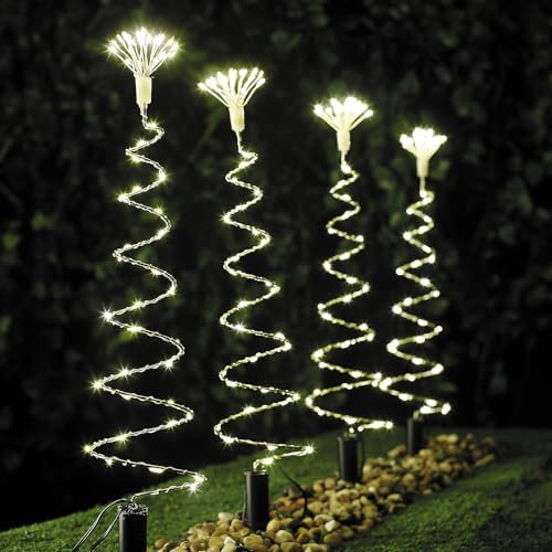 The Christmas Workshop 70699 50cm Spiral Pathway Stake Lights | Christmas Tree Design | Outdoor Christmas Lights | 4 Pack | 200 Micro LED Lights | Warm White