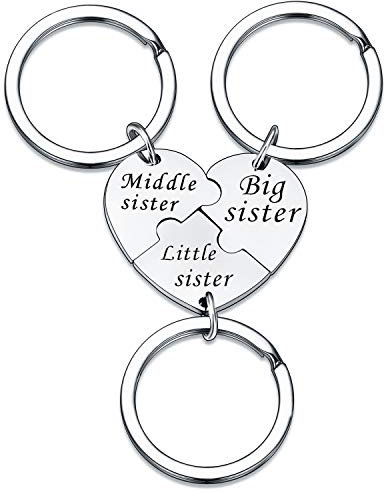 YEEQIN Schlüsselanhänger für Schwestern für 3 Schwestern, Geschenk für große Sis, Mid Sis, Lil Sis, passendes Herz, Schlüsselanhänger-Set, Schwester, Schmuck, Geschenke, Style 01, Einheitsgröße