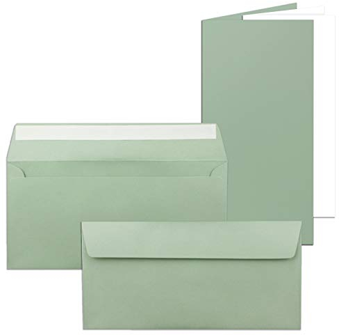 75x Faltkarten SET mit Brief-Umschlägen und Einlege-Blätter - Eukalyptus - DIN Lang - 10,5 x 21 cm - FarbenFroh by GUSTAV NEUSER