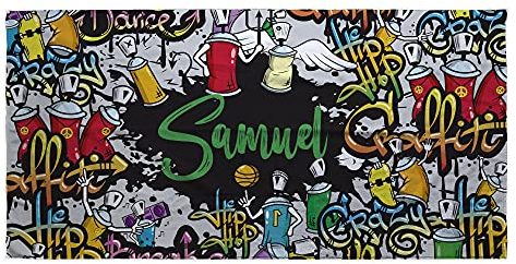 LolaPix Strandtuch Graffiti. Strandtuch mit Namen. Personalisiertes Strand Badetuch. Personalisierte Handtuch. Personalisierte Geschenke. Verschiedene Designs und Größen. Graffiti