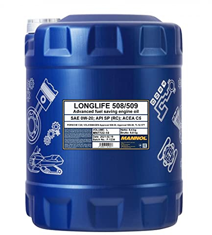 10 LITER, MANNOL 7722 0W-20 LONGLIFE 508/509 MOTORÖL