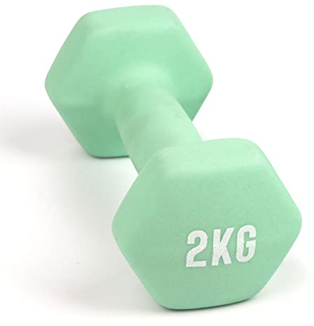 MYGA Hex Dumbbells - Single Neoprene & Cast Iron Hexagonal Dumbbell Hand Weights for Women and Men at Home & Gym - Weight: 2 kg