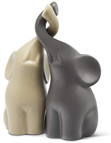 Vaudagio Loving Pair of Elephants in Beige & Grey - Modern Ceramic Sculpture - Figurine as a Set - Decoration Figure 6.3 high - Ornament Elephant in Love